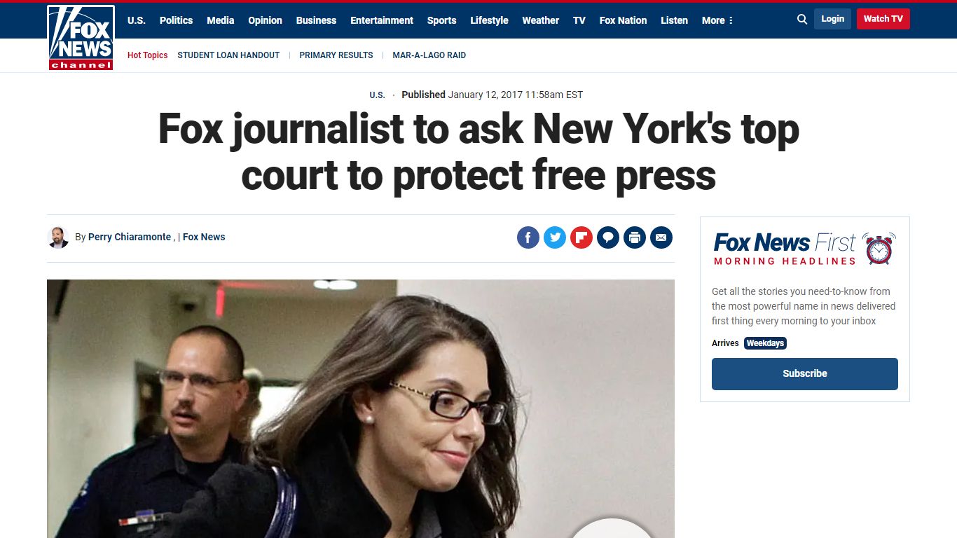 Fox journalist to ask New York's top court to protect free press