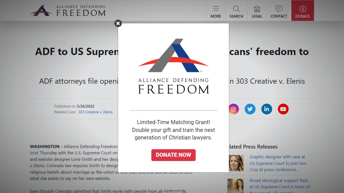 ADF to US Supreme Court: Protect Americans’ freedom to say what they ...